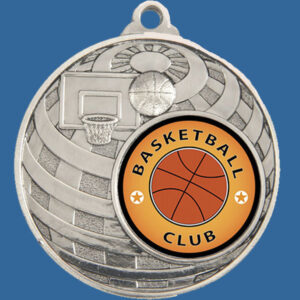 Basketball Global Series Medal - 5mm Thick Antique Silver 50mm Medal Neck Ribbon included