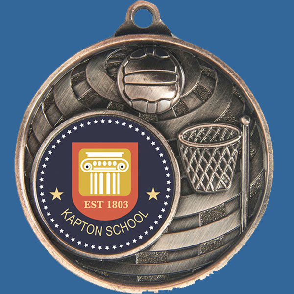 Netball Global Series Medal - 5mm Thick Antique Bronze 50mm Medal Neck Ribbon included