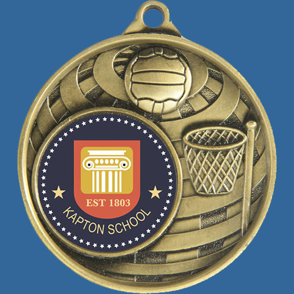 Netball Global Series Medal - 5mm Thick Antique Gold 50mm Medal Neck Ribbon included