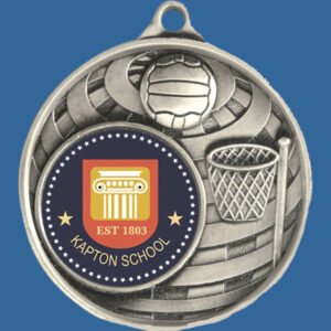 Netball Global Series Medal - 5mm Thick Antique Silver 50mm Medal Neck Ribbon included