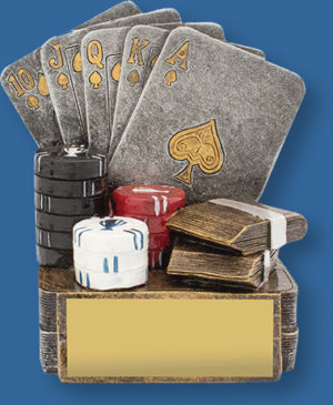 Cards Trophy Generic Resin. Cards trophies with classy antique silver and gold finish. Cards and chips detail.