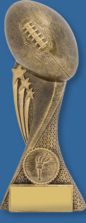 Aussie Rules Trophy Generic Resin. Star Champion Series. Antique Gold tone Aussie Rules trophies with eye-catching design that features classic Aussie Rules elements of ball.