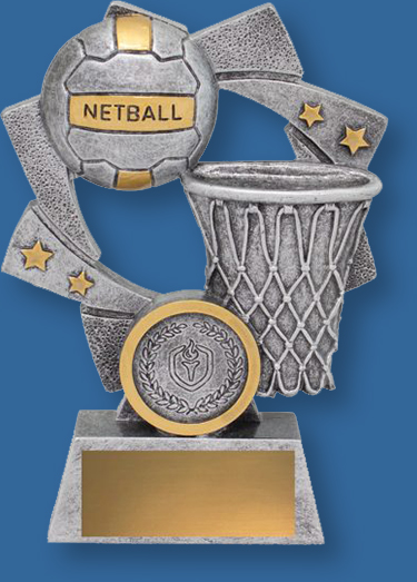 Antique Silver with Gold Trim. Netball and Ring detail.