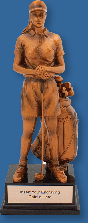 Tall female figurine. The figurine stands on a classic designed black base with engraving plate.