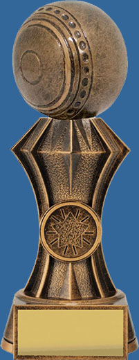 DT83_t Lawn Bowls Trophy Diamond Tower Series. Bronze tone Resin Trophy with tall angular design