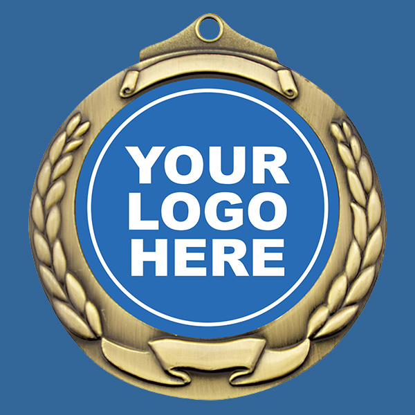 M862Gt Banner Wreath Medal Antique Gold - 70mm Diameter - 3mm Thick