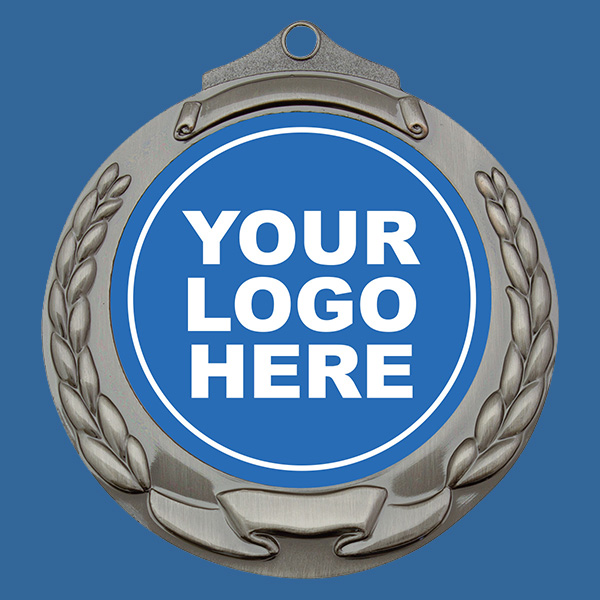 M862St Banner Wreath Medal Antique Silver - 70mm Diameter - 3mm Thick