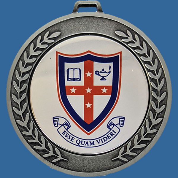 Prestige Heavy Design Custom Print Silver 70mm Diameter Medal 50mm Custom Insert included Neck Ribbon included Can be engraved to back