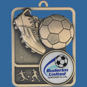 Football Rosetta Series Medal, Rectangle Shape Antique Gold 62mm height x 50mm width, Neck Ribbon included, Can be engraved to back