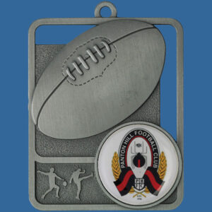 Aussie Rules Rosetta Series Medal, Rectangle Shape Antique Silver 62mm height x 50mm width, Neck Ribbon included, Can be engraved to back