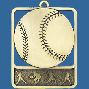 Baseball Rosetta Series Medal, Rectangle Gold 62x50mm with neck ribbon