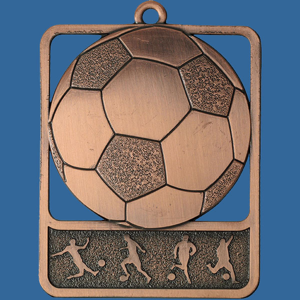 Football Rosetta Series Medal, Rectangle Shape Antique Bronze 62mm height x 50mm width, Neck Ribbon included, Can be engraved to back