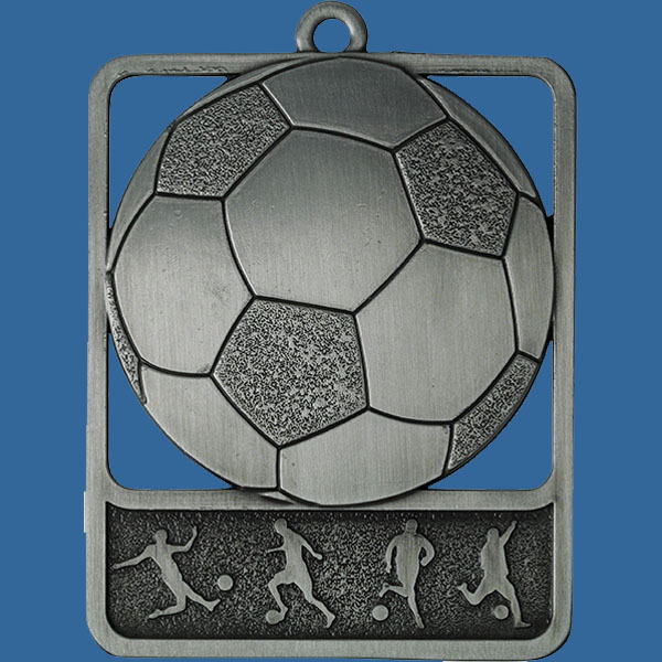 Football Rosetta Series Medal, Rectangle Shape Antique Silver 62mm height x 50mm width, Neck Ribbon included, Can be engraved to back