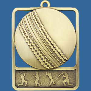 Cricket Rosetta Series Medal, Rectangle Shape Antique Gold 62mm height x 50mm width, Neck Ribbon included, Can be engraved to back
