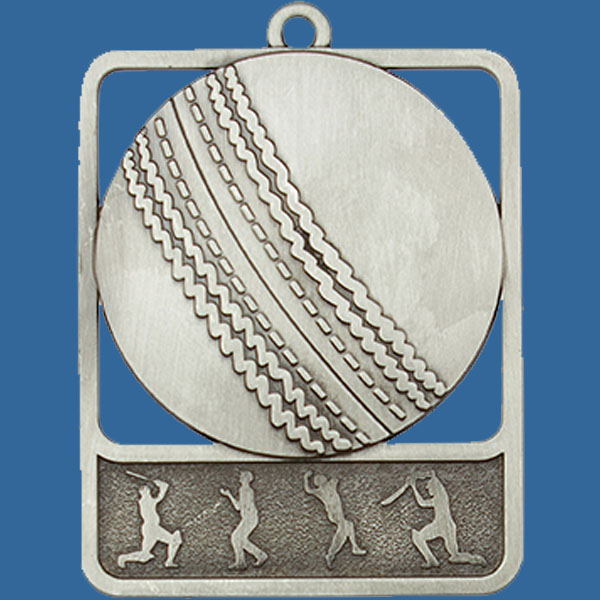 Cricket Rosetta Series Medal, Rectangle Shape Antique Silver 62mm height x 50mm width, Neck Ribbon included, Can be engraved to back