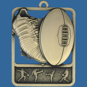 Aussie Rules Rosetta Series Medal, Rectangle Shape Antique Gold 62mm height x 50mm width, Neck Ribbon included, Can be engraved to back