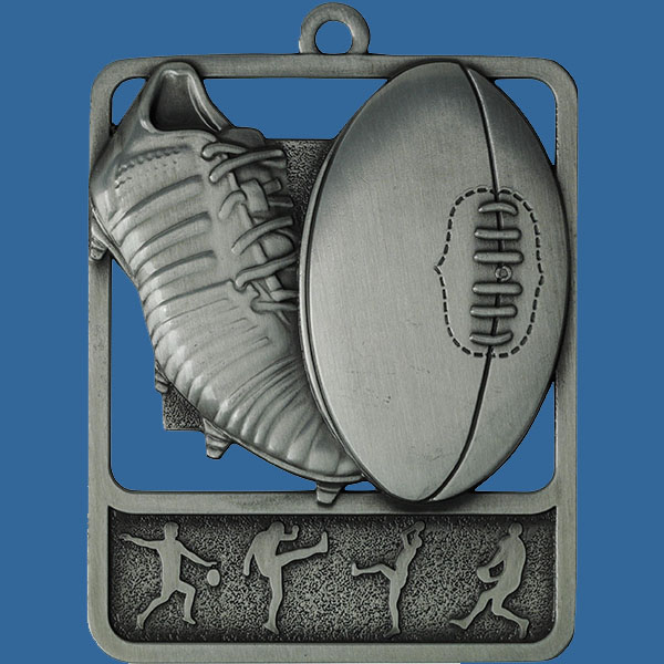 Aussie Rules Rosetta Series Medal, Rectangle Shape Antique Silver 62mm height x 50mm width, Neck Ribbon included, Can be engraved to back