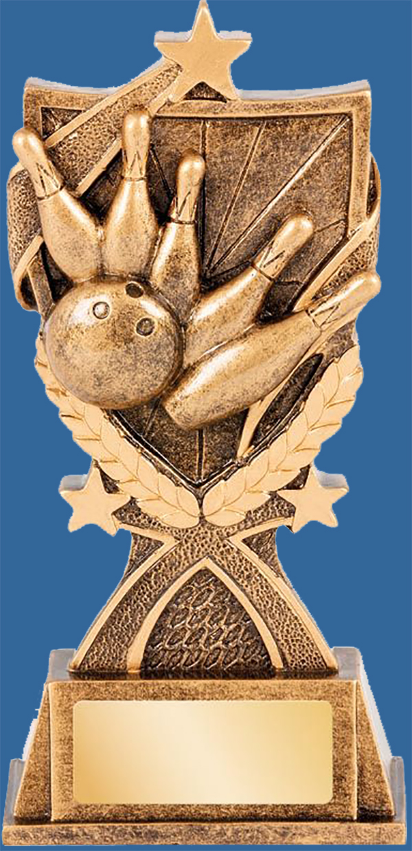 Kona Series Tenpin Bowling Trophies. Bronze theme featuring ball and pins detail.