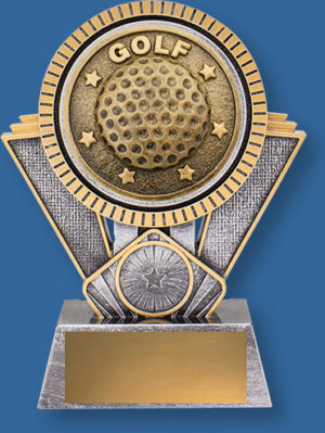 Spartan Series. 3D enhanced Golf Trophies design plus an appealing gold and silver colour combination. Highly embossed Golf Award.