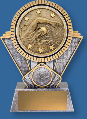 Spartan Series. Heavy 3D enhanced Swimming Trophies design plus an appealing gold and silver colour combination.