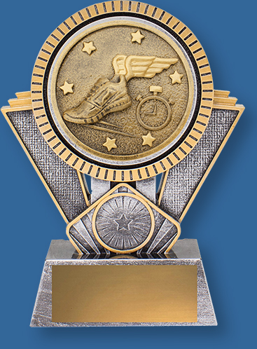 Heavy 3D enhanced Athletics Trophies and Track Trophies. This design shows an appealing gold and silver colour combination.