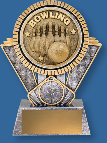 Heavy 3D enhanced Tenpin Bowling Trophies design plus an appealing gold and silver colour combination.