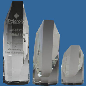 Crystal Award Octagon awards come in 3 sizes and feature a tall plinth design. Clear octagon facets..