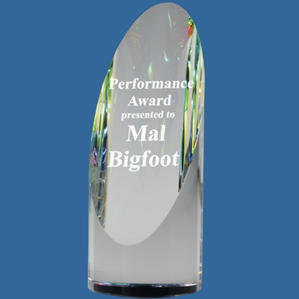 Reflective Cylinder Sphere Award, available in 3 sizes, quality sandblast engraving included, presentation box included, quantity discounts. Plinth style freestanding.