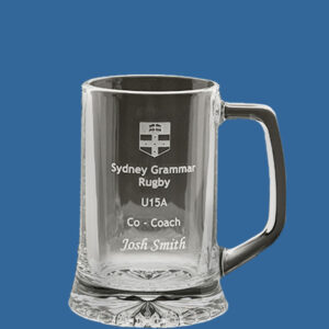 Glass Beer Tankard Small 290ml, Quality Sandblast Engrave, Qty Discounts