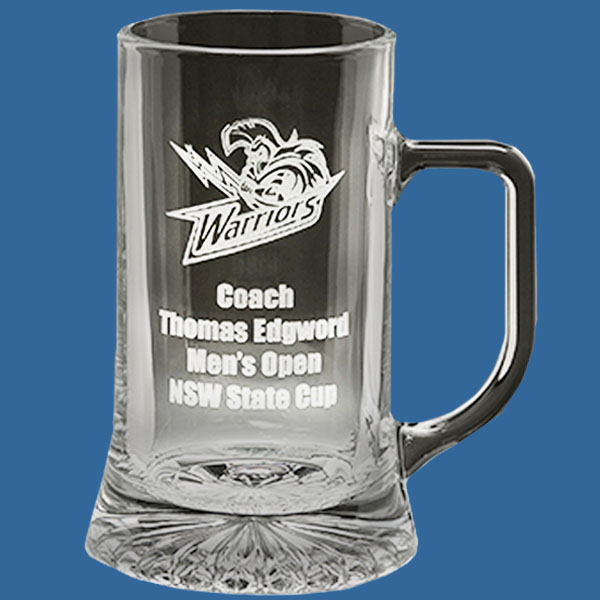 Glass Beer Tankard 500ml, Quality Sandblast Engrave to 1 side, Qty Discounts