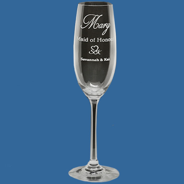 Champagne Glass 190ml, Quality Sandblast Engrave to 1 side, Qty Discounts