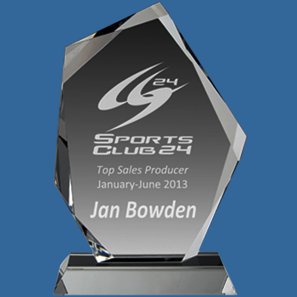 Ice Peak Crystal Award,s. Faceted bevel 2 piece. Customised. Crystal Clear.