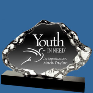 Crystal Iceberg on Black Base Award, quality sandblast engraving included.