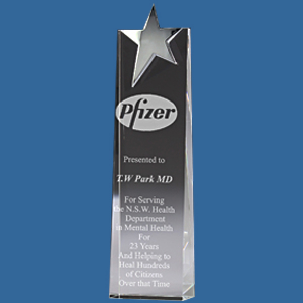 CS275_t Crystal and Chrome Top Star Pinnacle Award Trophy