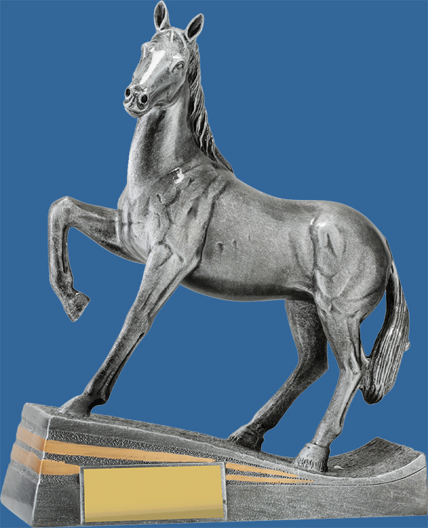 Equestrian Trophy Antique Silver Haughty Hoof Raised Detail. Large Trophy. Well designed Horse Award with Classic Pose.