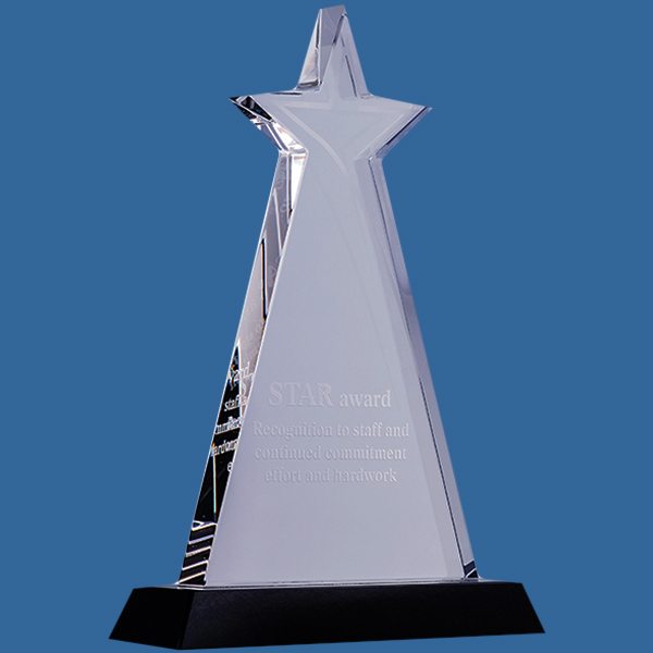 EBONY4e Clear Crystal Star Award Trophy with Black Base