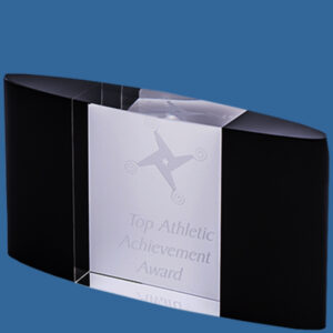 EBONY6e Clear Block Crystal Award Trophy with Curved Black Sides