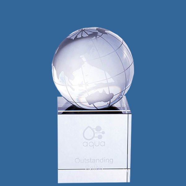 GL01_e Clear Crystal Globe (loose) on Cube Base Award Trophy