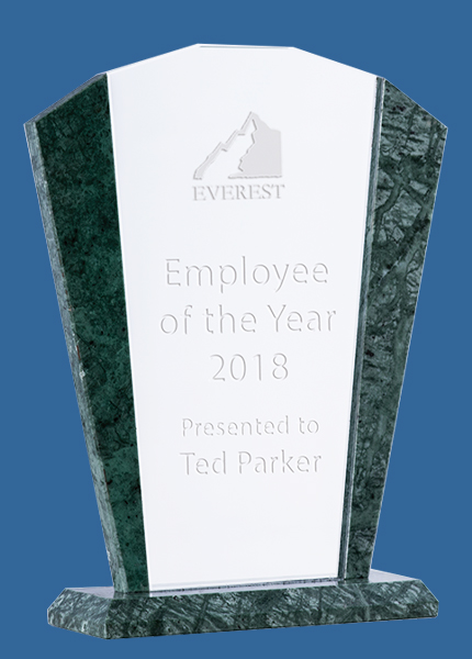 GMG02_e Arch Green Marble Clear Glass Award Trophy (10mm Thick)