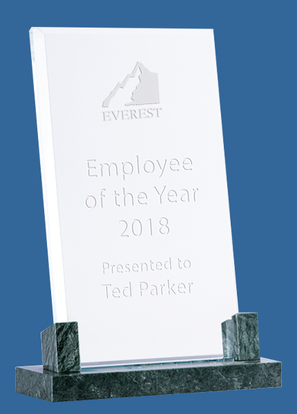 GMG04_e Rectangle Green Marble Clear Glass Award Trophy (10mm Thick)