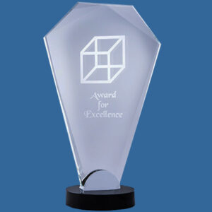 1209_e Clear Glass Arch Award Trophy with Black Opal Base