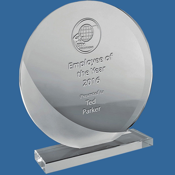 DSGA03_e Designer Clear Glass Circle Frosted Curve Award Trophy