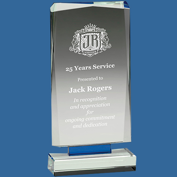 GB349_t Blue Mirage Clear Glass Award Trophy