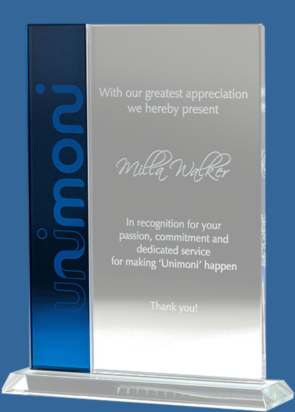 GB381_t Vision Glass Award Trophy with Blue