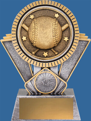 Generic Resin Baseball Trophy with antique silver and bronze tones. Spartan series with ball and crossed bats icon.
