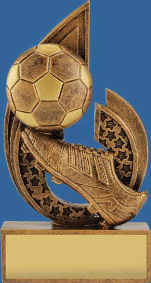 Soccer Trophies. Bronze Generic Resin Football Trophy features ball and boot.