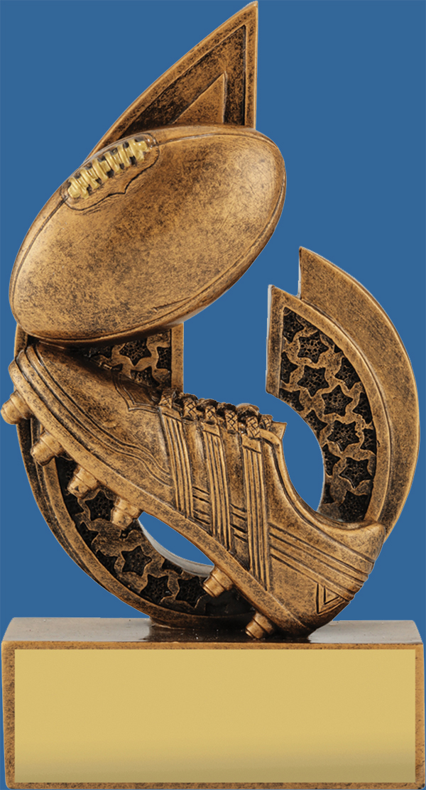 Australian Rules generic Trophy. Bronze tone with ball and boot detail . Background is a bronze swirl. This trophy is suitable for men and women.