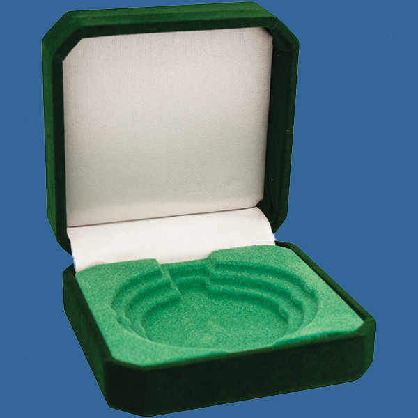 H60Gt Crown Green Medal Case - premium velvet - White Inlay - Fits 50,60,70mm Medals