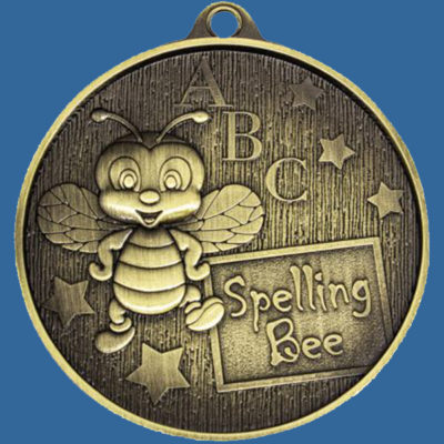 MC378Gt Finesse Series Spelling Bee Medal Antique Gold with 25mm Custom Insert