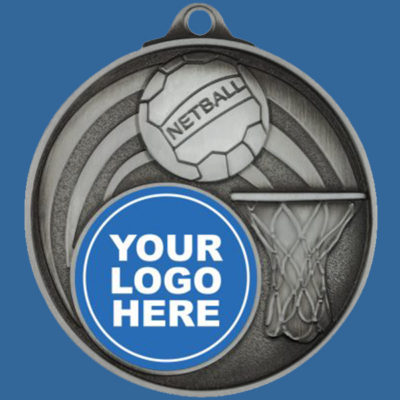 MC911St Finesse Series Netball Medal Antique Silver with 25mm Custom Insert